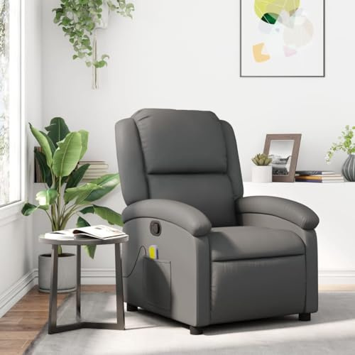 IKAYAA Sillón Masaje Reclinable Sillón Masaje Eléctrico Sillon Relax Reclinable Sillon Reclinable Manual Sillón Relax de Cuero Sintético, con Prácticos Bolsillo, Gris