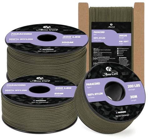 Abma Cord Paracord 2mm 100m Nylonschnur 3 Kern Seil Typ I Schnur | Max 90kg (220lbs), 100% Nylon, DIY, Basteln, Camping, Outdoor, Survival