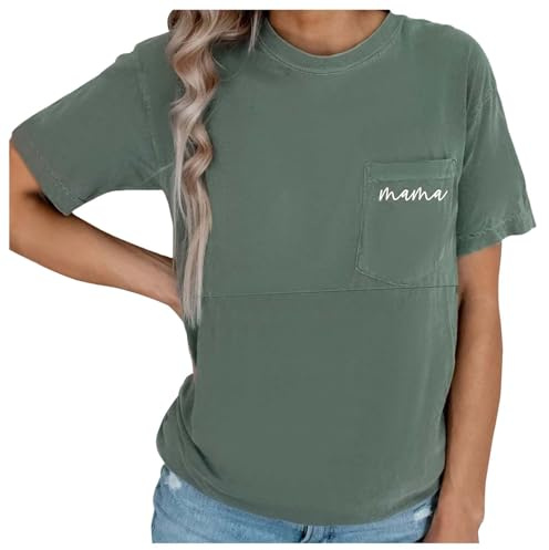 Stillop Damen Mama Stilloberteile Stillshirt für Frauen Baumwolle Still Tshirt Kurzarm Still-Top mit Reißverschluss Umstandsoberteile Schwangerschaftskleidung mit Tasche