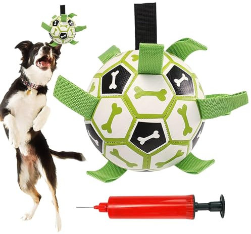 Nhujevkom Dog Soccer Ball With Straps, Interactive Dog Football Toys Durable Water Balls,Indestructible Water Toy Puppy Chew Toys For Tug Games For Small Medium Breed, Indoor & Outdoor