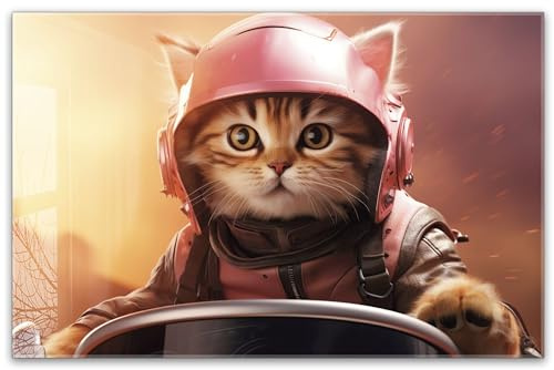 Herdabdeckplatte 80x52 cm einteilig – Lustige Katze mit Helm | ESG Glas Ceranfeldabdeckung, Schneidebrett, für Ceranfeld, Herd, Induktion, Küche