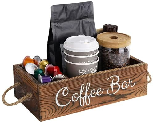 Wasise Coffee Bar Accessories - Coffee Station Organizer, 32 x 16.5 x 9CM Rustic Storage Box for Tea Station and Capsule Storage, Countertop Organizer, Kitchen Counter Shelf, Home Storages Accessories
