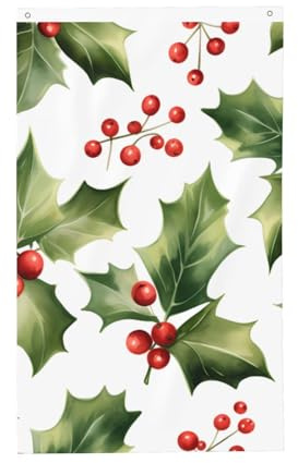 Bandiere natalizie con foglie di agrifoglio, 0,9 x 1,5 m, con foglie invernali, bandiera da giardino su entrambi i lati, per casa, cortile, esterno, interno, feste decorative