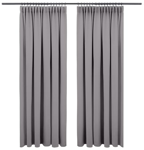 Blumtal Verdunklungsvorhänge Kräuselband 160x132 cm im 2er Set - Oeko-TEX zertifizierte Vorhänge Blickdicht - Verdunklungsvorhang - waschbare Vorhänge mit Kräuselband für Schiene in Dunkelgrau