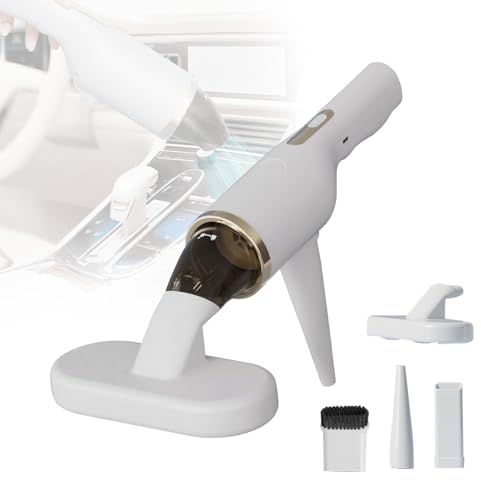 Miykuhok Cordless Car Vacuum Cleaner with UV Light, 2-in-1 Suction & Blower, Mini Handheld Vacuum with HEPA Filter, LED Light, 4 Nozzles for Deep Cleaning Home, Sofa, Pet Hair, Keyboard (White)