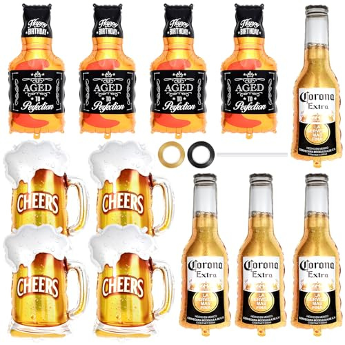 12 Pcs Corona Whiskey Beer Mug Balloons, Whiskey Foil Balloons, Corona Beer Mylar Helium Balloon for Men Women Birthday Beer Themed Party Wedding Baby Shower Decoration Supplies