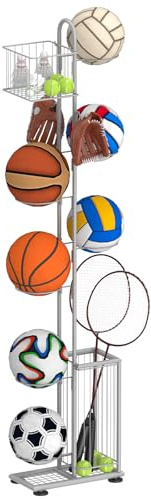 Nandae Ballhalter aus Metall, Ständer für Fußball Basketball Volleyball, Frei Stehender Ball-Ständer für Garage & Kinderzimmer, Stabiles Sportgeräte Regal, Platzsparend & Robust