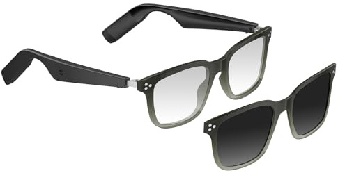 YUYTE AI Smart Glasses con Fotocamera HD, Traduttore in Tempo Reale, BT 5.3, Lingua 164, Audio Auricolare Aperto, Assistente Vocale, Occhiali da Sole UV400, Filtro della Luce Blu, (verde scuro)