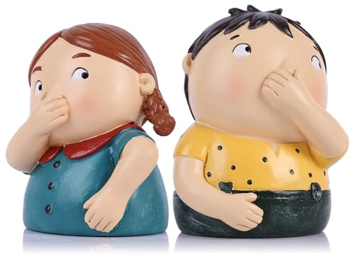 LCCCK Girl & Boy Holding Nose Sculpture Funny Bathroom Decor Statue, Quirky Home Decor Art Bathroom Figurines for Toilet Butler Tank Shelf Shelves, Mens Girls Toilet Decorate Knick Knacks