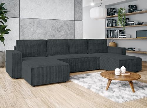 AXLIVING Aydin U Sofa Wohnlandschaft mit Schlaffunktion U Form Grau