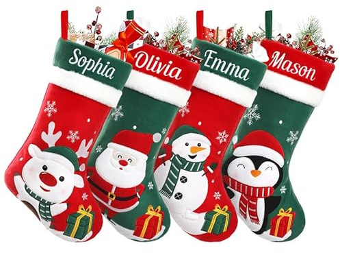 Weihnachtsstrumpf Personalisiert mit Namen & Motiv Heißtransfer 46 cm groß | Nikolausstrumpf Zum Aufhängen und Befüllen wiederverwendbar Weihnachtsdeko für Kamin, Tür, Baum, Geschenk für Familie Kinder