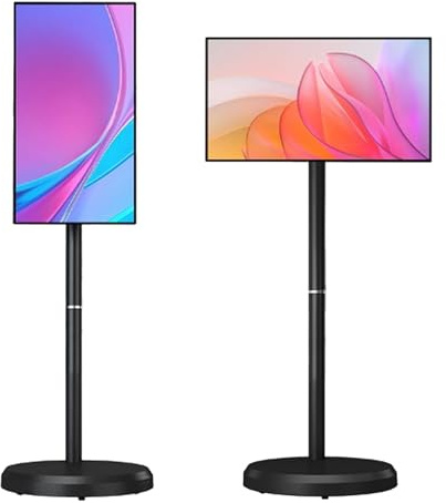 Touchscreen Monitor, 21.5-Inch Portable TV on Wheels, 1080p Display, Built-in 6000mAh Battery, Full Swivel Rotation, Rolling Monitor Stand
