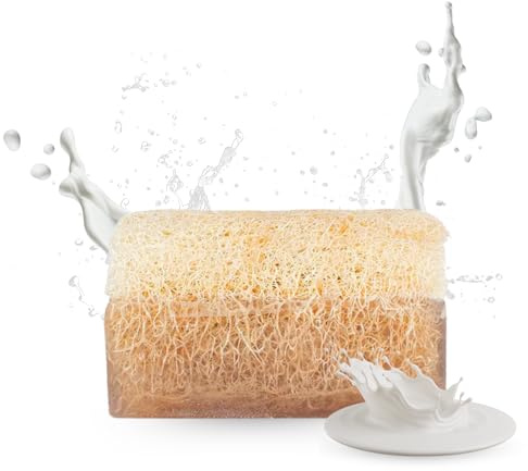 Anadoa Eselsmilch Seife mit Luffaschwamm | Handgemachte pH-neutrale Seifenstücke | Mit natürlichem Peeling & pflanzlichem Glycerin | Feuchtigkeitsspendend & revitalisierend