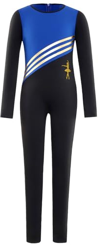 Mufeng Mädchen Fleece Turnanzug Ganzkörper Gymnastikanzug Langarm Ballettanzug Warm Eiskunstlauf Body Overall Jumpsuit Blau 122-128