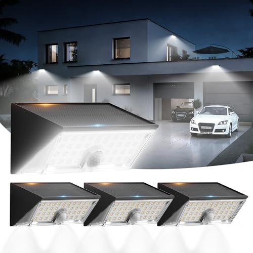 Smiling Shark WL-06L Lampe Solaire Extérieur Detecteur de Mouvement, Double Fonction Applique LED Murale Solaire Exterieur 4 Modes IP65 Projecteur Solaire Blanc Froid pour Jardin Garage Lot De 4