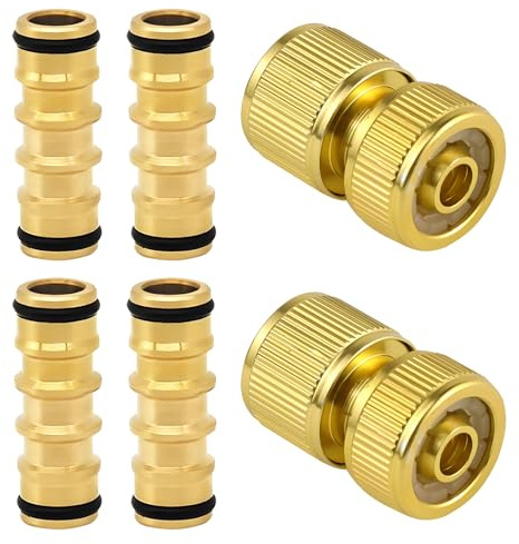 6 PCS Brass Garden Hose Connectors Set,Includes 4PCS Brass Double Male Hose Connector,2PCS B/rass Hose Connector,for Connecting Garden Hose Pipes Garden Irrigation, Watering Systems