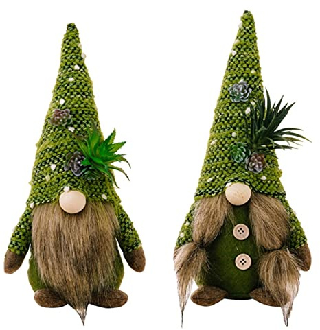 Adornos de gnomos de jardín, gnomos de Verano, Plantas Verdes de Felpa, Bandeja escalonada, decoración de gnomo Verde Gonk para decoración del hogar de Verano, 2 Piezas, jardín
