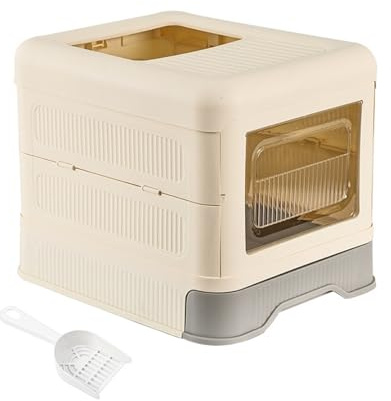 arenero Gato Caja de Arena for Gatos Completamente Cerrada con Tapa y cajón, Entrada Frontal Plegable, Salida Superior, Bandeja de Arena antisalpicaduras Grande(Grey)