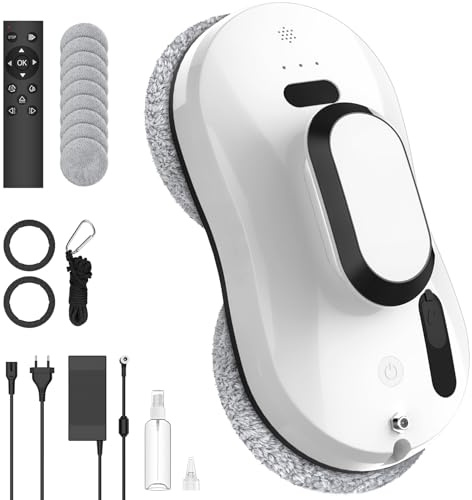 IERAKOR Robot Limpiacristales, 5600 Pa Limpiacristales Eléctrico Inteligente con Pulverizador de Agua, Mando a Distancia, UPS Anticaída y 8 Paños para Ventanas y Espejos