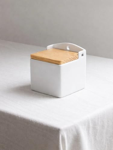Vidrios de Levante - Salero Cerámica Blanco con Tapa de Madera