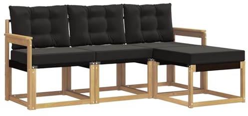 vidaXL Outdoor-Sofagarnitur mit Kissen 4 pcs Weiß und Schwarz, Garten-Sofa, modernes Lounge-Set für draußen, haltbar, gemütliche Terrasse-Sitze für jeden Anlass