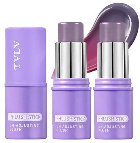 Cream Blush Stick pH-Activated, 2pcs Colour Changing Blusher Stick Multi-Use, Hydrating Tinted Smooth Blendable Cream Texture, For Daily Routine, for Eyes, Lips and Cheeks, For Natural Look