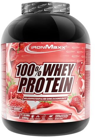 IronMaxx 100% Whey Protein Pulver 2350g - Erdbeere | Cremiger Eiweißshake mit BCAAs & EAAs | High Protein, Low Carb & zuckerarm | Ideal für Muskelaufbau, Diät & Fitness Design kann variieren