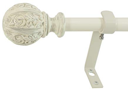 Beme International Decopolitan, 29992-26DW, Juego de Barras de Cortina de 1,6 cm de diámetro, Bola con diseño de Hoja, 66-122 cm, Marfil Envejecido