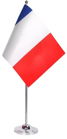 AZ FLAG Tischflagge Frankreich 22x15 cm Französische Satin Metallsockel | Für innen Tischflagge France genähte Ausführung mit verstärkten Kanten mit Mast