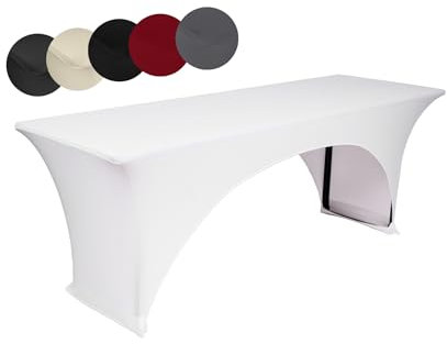 TexDeko® Stretch Biertischhussen für Bierzeltgarnitur strapazierfähig (nur Biertisch) 220 x 50cm Weiß Festzeltgarnitur | verstärkte Beintaschen ÖKO-TEX Zertifiziert bügelfrei waschbar