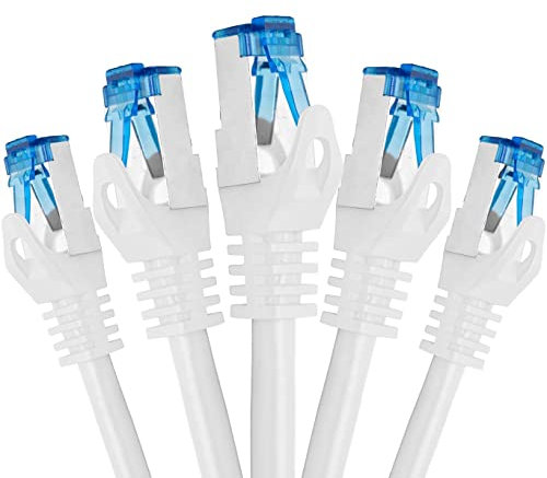 BIGtec - 5 Stück - 1m CAT.7 Gigabit Patchkabel Netzwerkkabel weiß Kupferkabel Patch Ethernt LAN DSL Kabel CAT7 (RJ45, Cat 7, S/FTP PIMF) 100cm