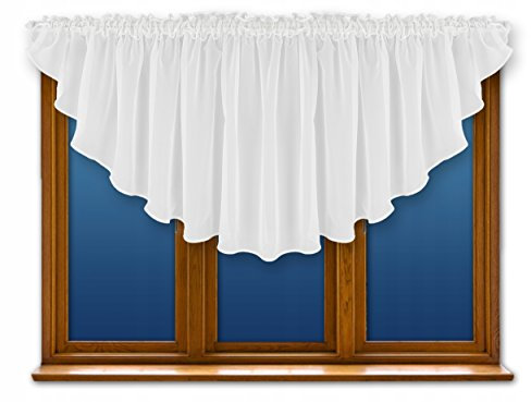 FKL DESIGN Home Deco Schöne Fertiggardine Fenstergardine Gardinen mit Kräuselband Gardine aus Voile mit Faltenband Kräuselband Store Bogen Kurz Modern Weiß 80 x 300 cm LB-164