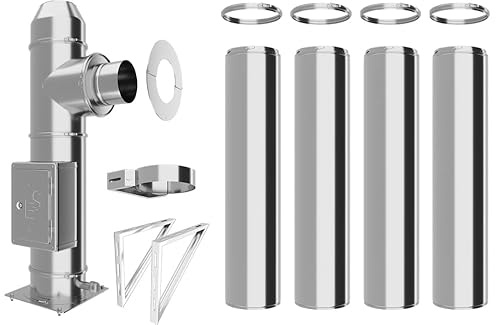 Conduit de cheminée en inox - Conduit isolé - Kit complet - Conduit double paroi - Distance au mur 50 mm (Ø 130 mm, longueur 5,2 m)