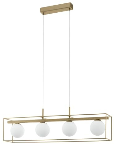Eglo Vallaspra Pendant Lamp, 4-Light Hanging Lamp, Pendant Light Made of Steel, Colour: Champagne, Glass: White, Opal Matte, Socket: E14