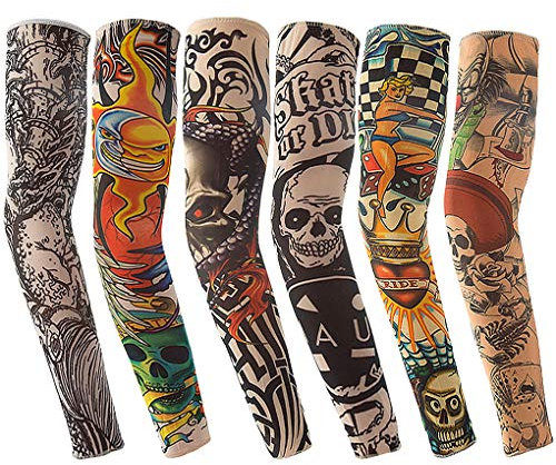 Vordas Manches Faux Tatouage, 6pcs Temporaire Faux Glissement Tatouage Manches Bras Kit Collection