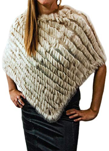 KAISHIN gestrickte echte Pelz-Schals f¨¹r Frauen beil?ufige bunte Ponchos-Damen-Kaninchen-Pelz-Stolen Beige