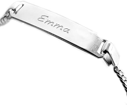 925 Silber Armband mit Gravur, ID Schild, massiv, Namensarmband mit Herz, Wunschtext, Personalisierte Geschenkidee für Damen und Herren