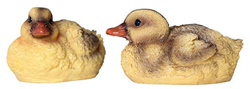 Schwebende Ente Figur aus Kunstharz, 2er Set, 11,5 x 7 x 6cm, Schwarz Gelb, Lebensechtes Schwimmendes Entlein Miniatur Statue Ornament, Garten Pool Teich Brunnen Rasen Dekor Wasserspaß