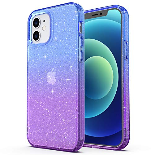 ULAK Fodral kompatibelt med iPhone 12 paljetter, transparent mjukt fodral TPU stötskydd anti-repor skal kompatibelt med iPhone 12/iPhone 12 Pro 6,1 tum, lila blå