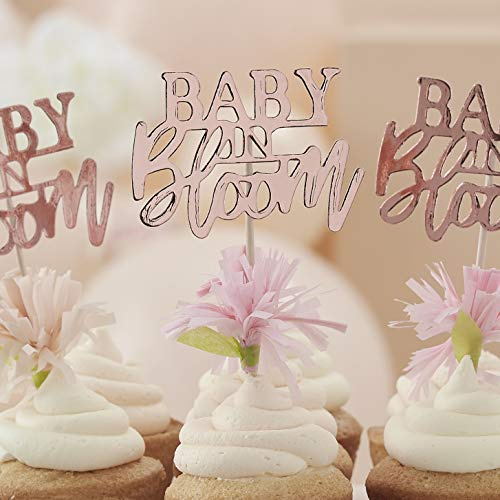 Ginger Ray Cupcake-Topper für Babyparty, Roségold, Blumenmuster, 12 Stück