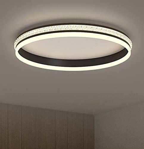 Minimalistische Deckenleuchte Vintage Metall Kristall LED Schlafzimmer Deckenbeleuchtung mit Fernbedienung Wohnzimmer Büro Rund Schwarz Acryl Schirm Deckenlampe Dimmbar für Küchen Arbeitszimmer 50cm