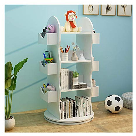 jbshop Bücherregal Raumteiler 4-Tier-offener Regal-Bücherregal stilvolles süßes Kind Bücherregal 23.6in Runder drehbares Chassis Bücherregal Büroregal Aktenregal Ordnerregal (Color : Pink)