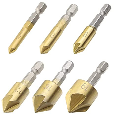 CENPEK Juego de avellanadores - 7 Piezas de avellanador para Madera, Cambio rápido, vástago Hexagonal de 1/4 de Pulgada, 6 Flautas, punzón Central de 90 Grados