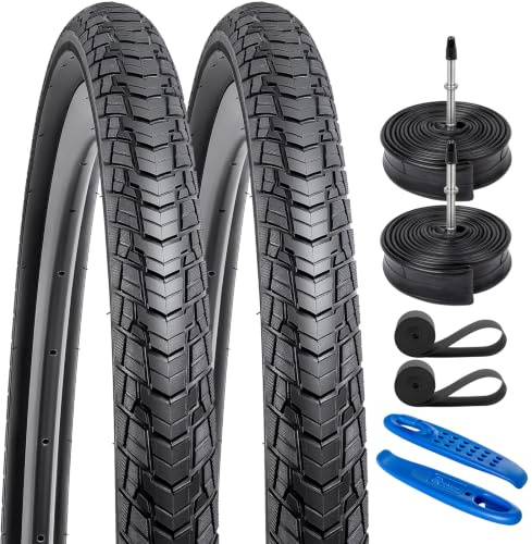 YunSCM 2Pcs Faltbar 28 Zoll Reifen 28x1.25 700x32C Mantel 32-622 Plus 2Pcs 700C Schlauch FV48mm Valve kompatibel 700C City Bikes, Rennräder 700x30C 30-622 Fahrradreifen und schlauche