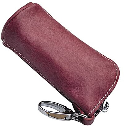 ihreesy Auto-Schlüsselanhänger,Echtem Leder Auto Schlüssel Anhänger Schlüsseltasche Vintage Auto Schlüsselmäppchen Schlüsselhalter Autoschlüssel-Etui mit Reißverschluss für Männer Frauen,Rotwein