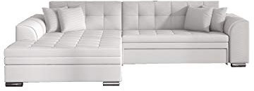 mb-moebel Ecksofa mit Schlaffunktion | Couch für Wohnzimmer, Schlafsofa Sofagarnitur Sofa Eckcouch L-Form Wohnlandschaft Moreno (Links, Weiß)