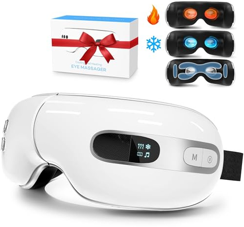 BOQUBOO Eye Massager with Heat and Cooling for Migraine Dry Eyes Relief, Rechargeable Bluetooth Music Migraines Relief Eye Massager Improve Sleeping Gifts for Women Men