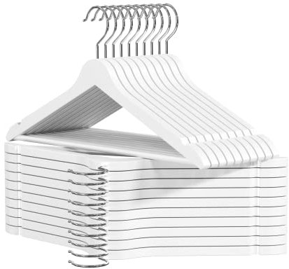 OGIVO Kleiderbügel Holz – 20er Set Holzbügel für Ihre Garderobe – 360° drehbarer Haken – Einkerbungen an den Schultern – Hangers (Weiß)
