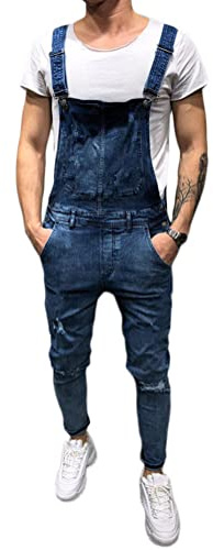 ORANDESIGNE Herren Denim Latzhose Overalls Männer Cargo Jeanshose Retro Jumpsuit Arbeitshose Loose Fit Latzanzug F Dunkelblau XXL