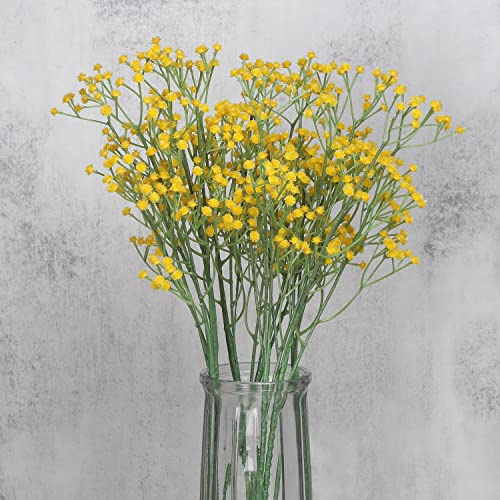 huaao 7 Stück Künstliche Blumen Gypsophila Schleierkraut künstlich Blumenstrauß Gefälschte Künstliches Pflanzen für Hochzeit Brautsträuße Blumenarrangement Hotel Wohnzimmer Party Dekor, Gelb